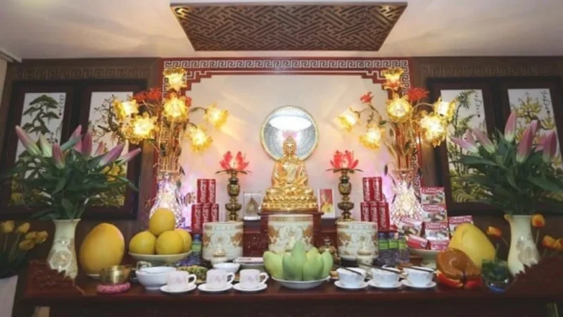 Bố trí bàn thờ Phật và gia tiên chung trang nghiêm bàn thờ phật và gia tiên chung bố trí trong không gian thờ trang nghiêm