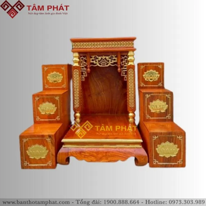 Mẫu bàn thờ ông địa bằng gỗ hương mái bằng BTT-3345