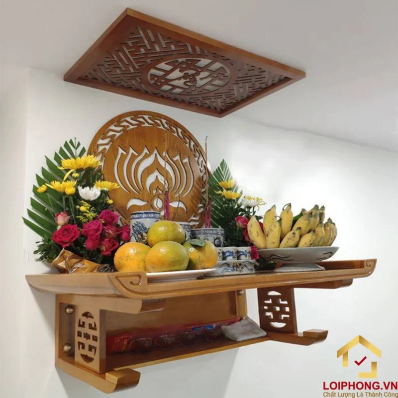 Bàn thờ treo tường phòng khách với vách hậu hiện đại bàn thờ treo tường phòng khách với vách hậu hiện đại
