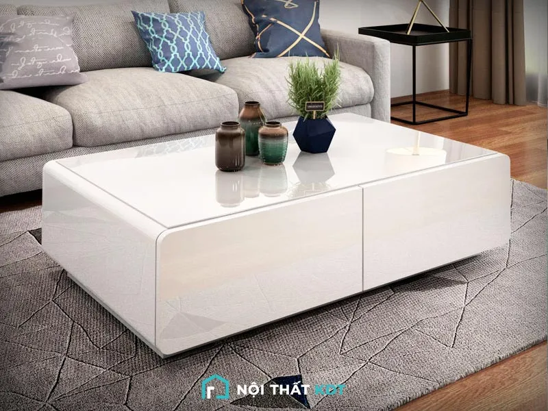 Bàn trà 2 ngăn kéo trắng hiện đại