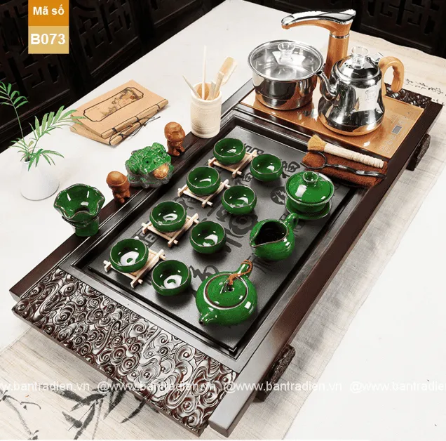 Bàn trà điện thông minh gỗ mặt đá B073