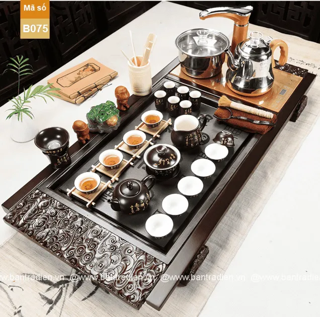 Bàn trà điện thông minh gỗ mặt đá B075