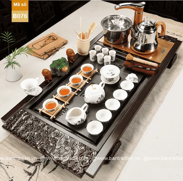 Bàn trà điện thông minh gỗ mặt đá B076