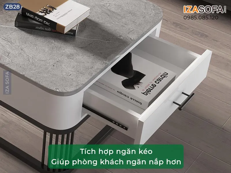 Bộ đôi bàn trà chân sắt mặt đá màu trắng vân mây thanh lịch