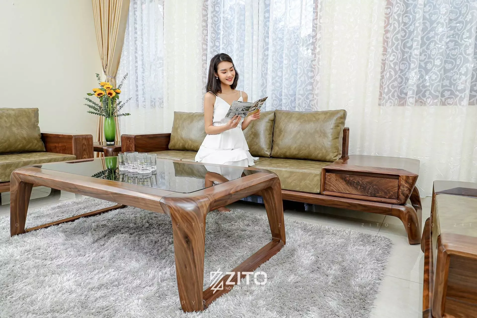 BST bàn trà gỗ óc chó ZITO