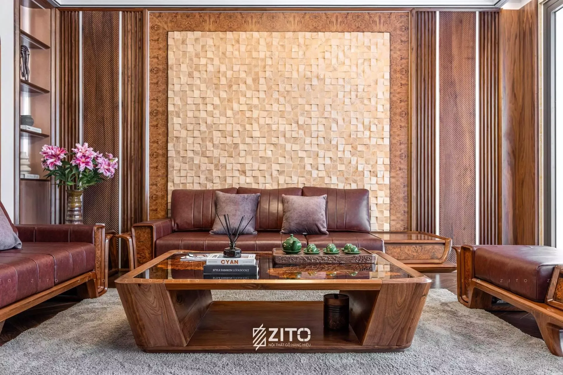 Mẫu bàn trà gỗ óc chó ZITO