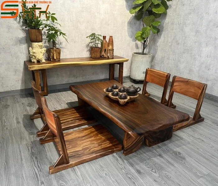 Bộ bàn trà kiểu Nhật gỗ tự nhiên