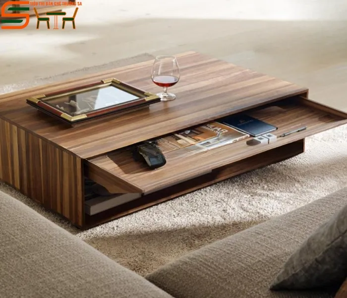 Bộ bàn trà ngăn kéo gỗ sồi