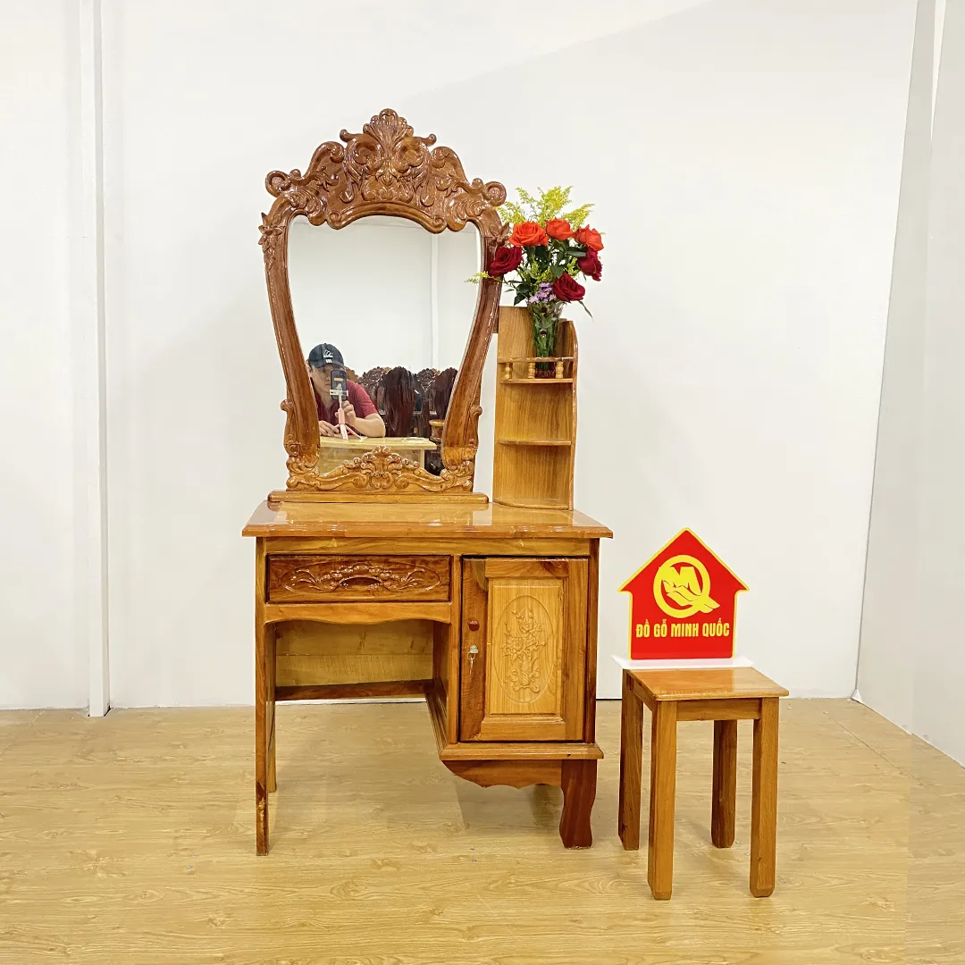 Bàn Trang Điểm Căm Xe Gõ 80 - SP110, mẫu bàn trang điểm gỗ đẹp với kích thước nhỏ gọn 80cm