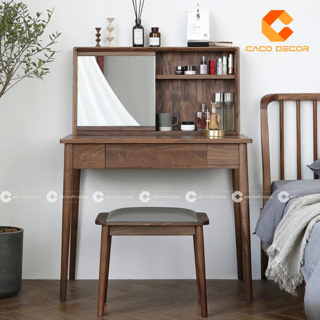 Bàn trang điểm gỗ óc chó kiểu dáng tối giản ưu điểm vượt trội