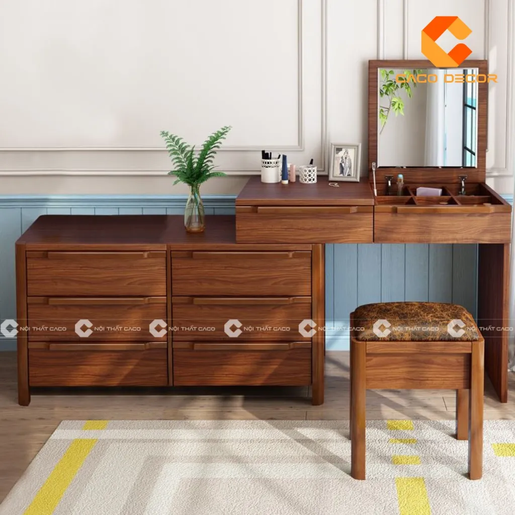 Bàn trang điểm gỗ óc chó có ngăn kéo tiện ích lại bền đẹp