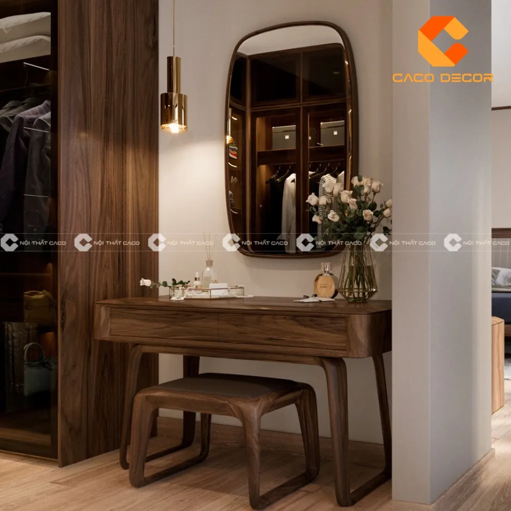 Bàn trang điểm gỗ óc chó màu sắc trầm ấm tạo