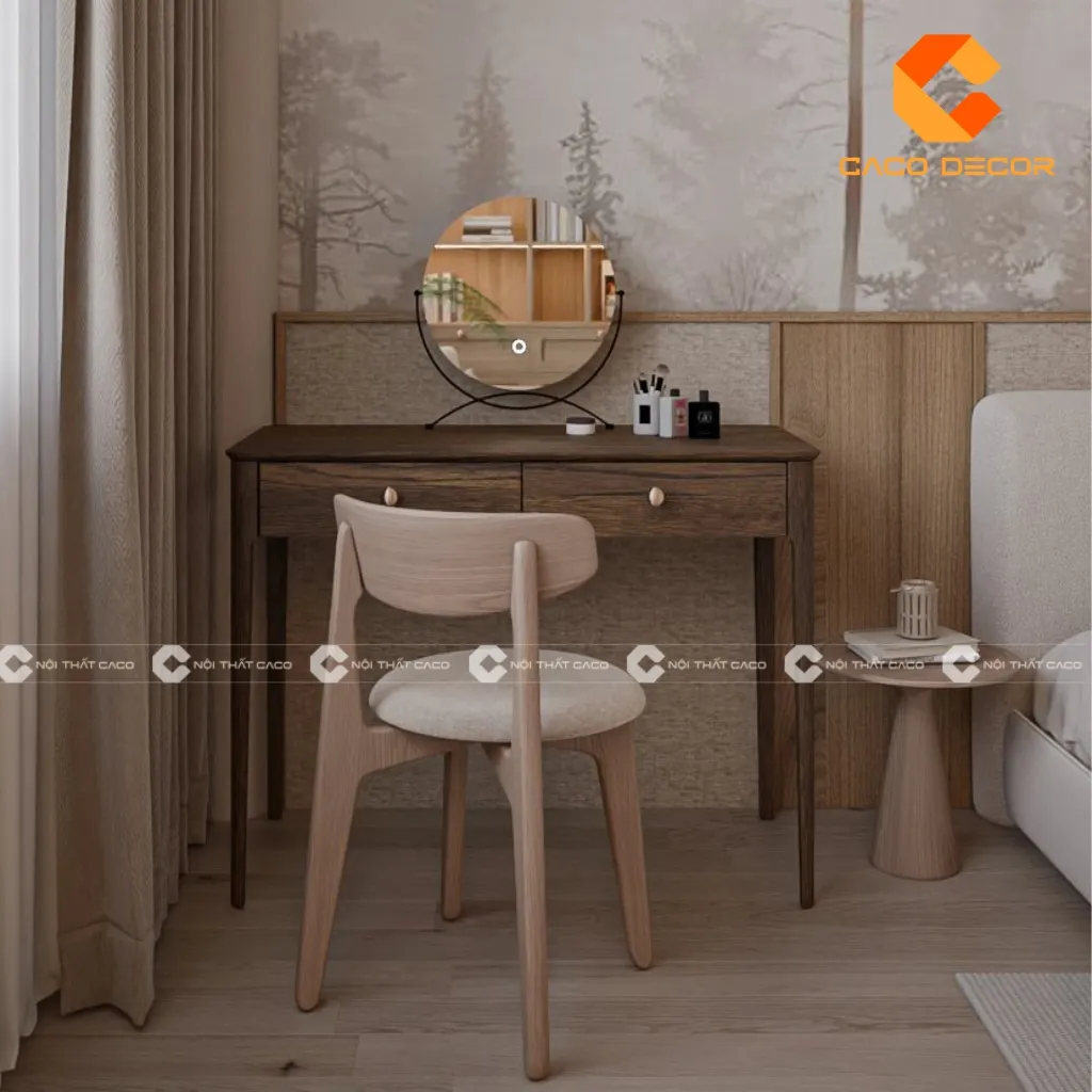 Mẫu bàn trang điểm gỗ óc chó thiết kế nhỏ gọn tối ưu diện tích