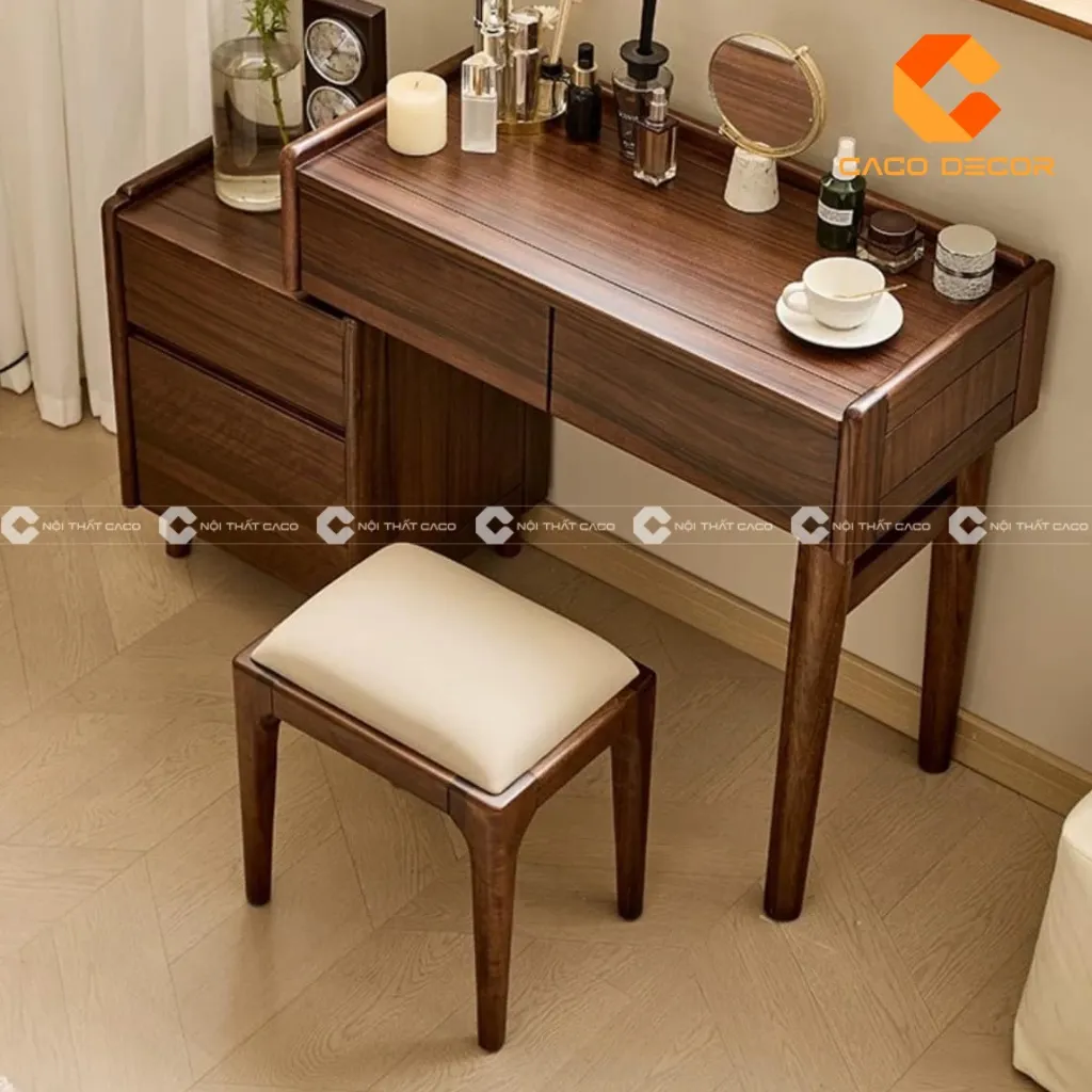 Mẫu bàn trang điểm gỗ óc chó thiết kế ngăn kéo tủ đựng tiện lợi