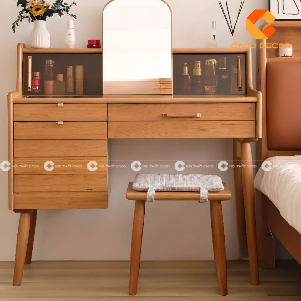 Bàn trang điểm gỗ sồi màu cam sáng ấn tượng