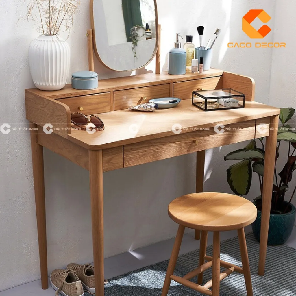 Bàn trang điểm gỗ sồi đẹp mắt, có màu sắc tự nhiên ấm áp