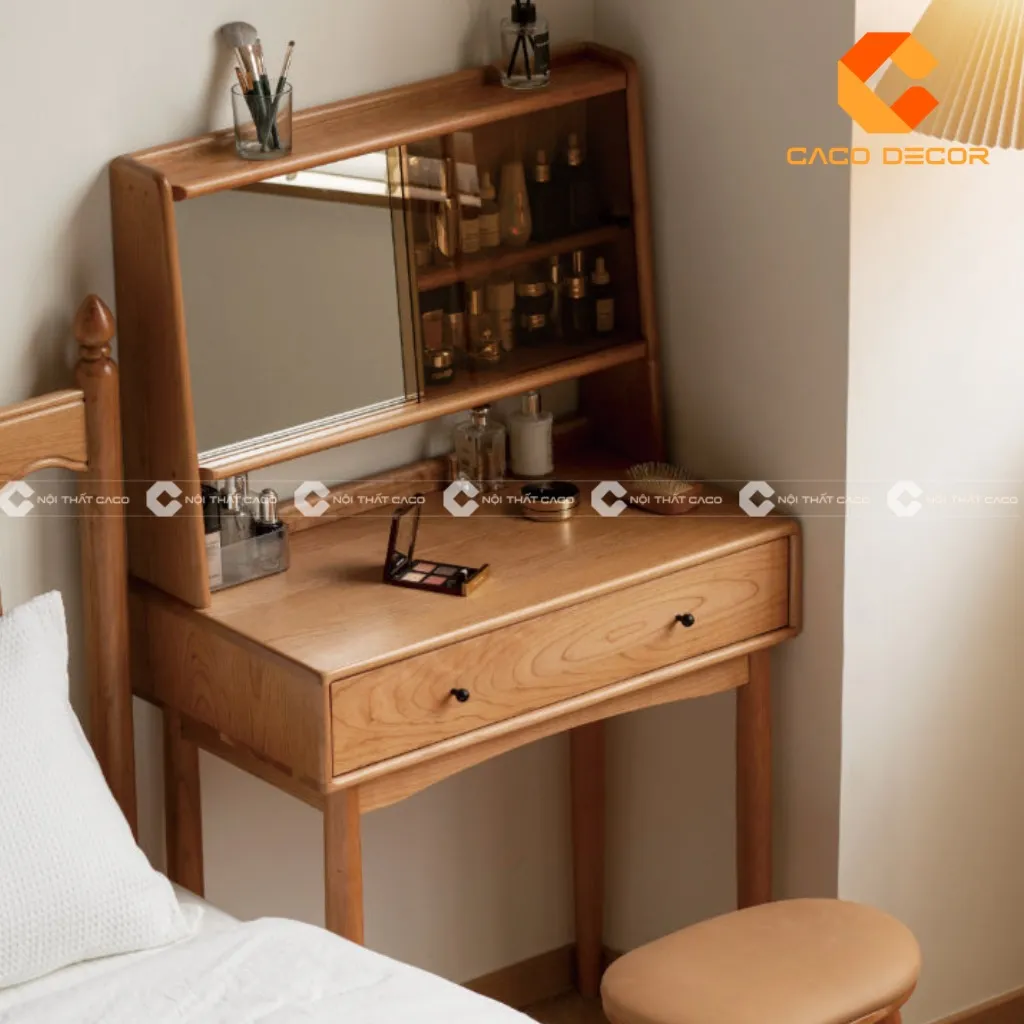 Bàn trang điểm gỗ sồi thiết kế mini tối ưu diện tich