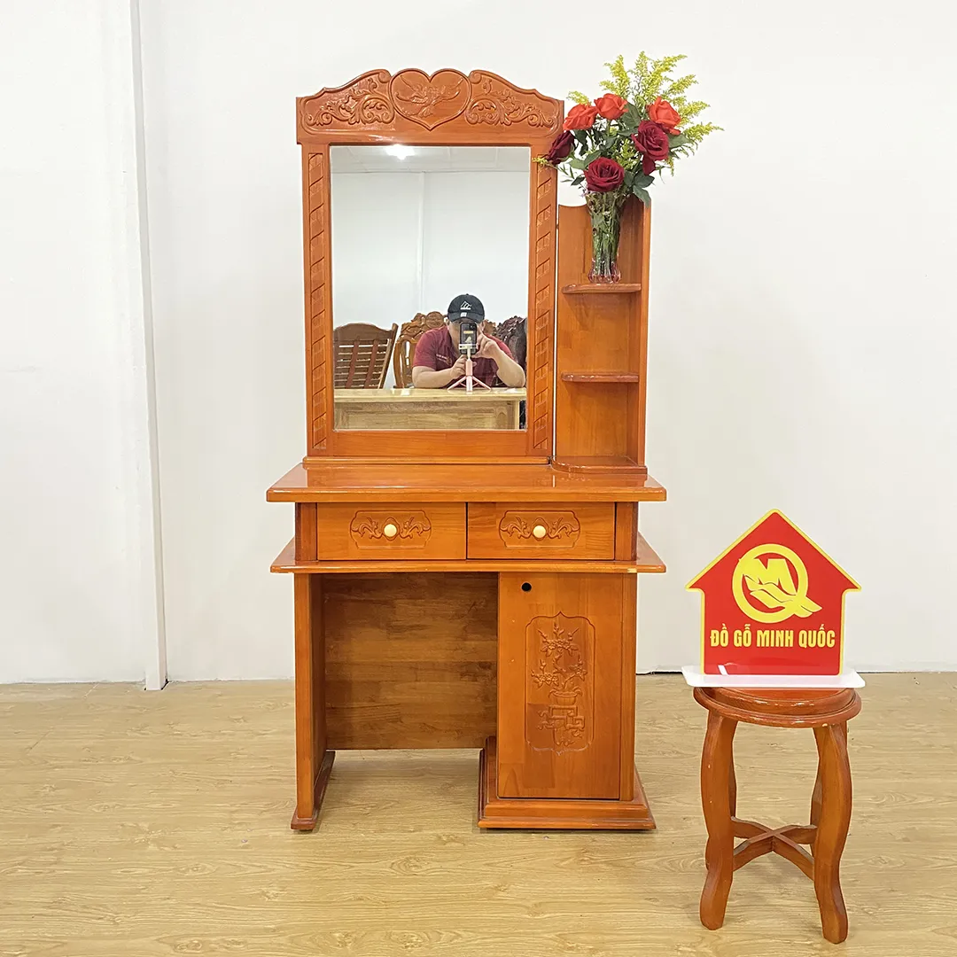 Bàn Trang Điểm Gỗ Thông 1M - SP565, mẫu bàn trang điểm gỗ đẹp với thiết kế gương quạt độc đáo