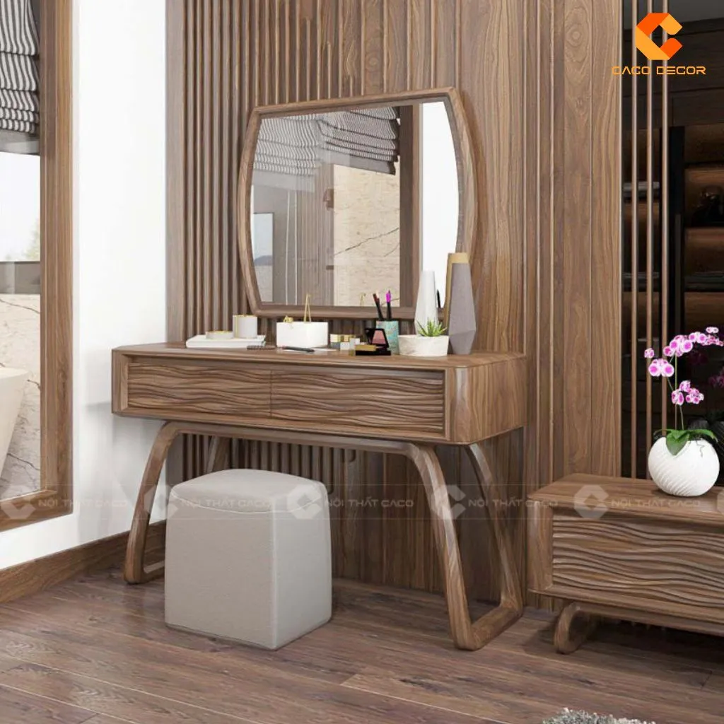 Thiết kế bàn trang điểm gỗ tự nhiên có gương