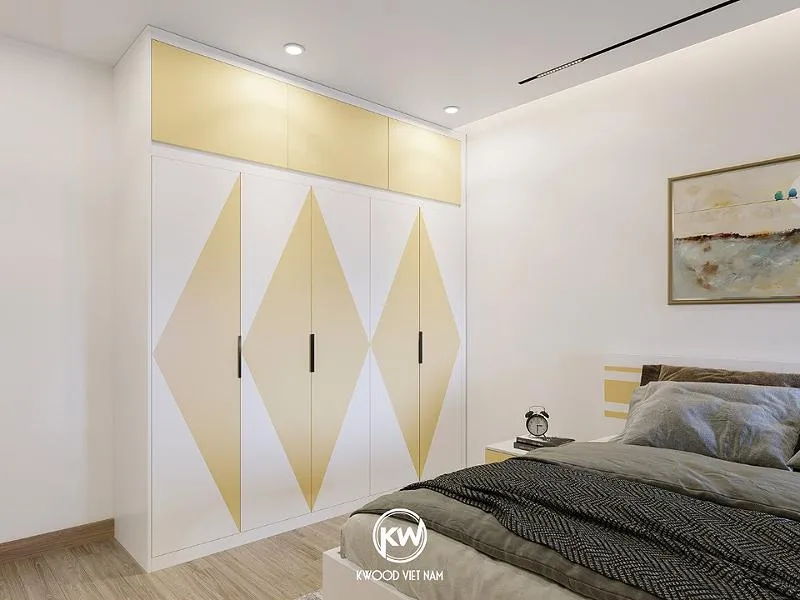 Tủ quần áo 5 cánh mở làm bằng gỗ công nghiệp với màu sắc tươi tắn mà mát mẻ