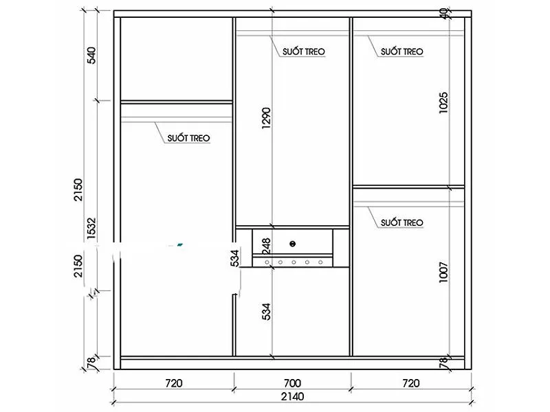 Mẫu bản vẽ kỹ thuật tủ quần áo cửa lùa