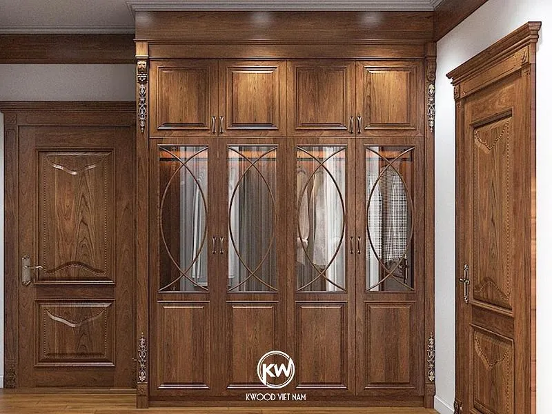 Tủ quần áo gỗ tự nhiên kết hợp kính đẹp và sang trọng được Kwood Việt Nam thi công