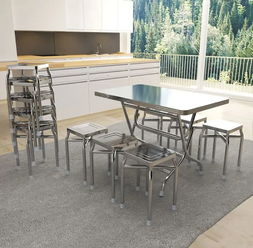 Bộ Bàn Ăn Inox Chữ Nhật