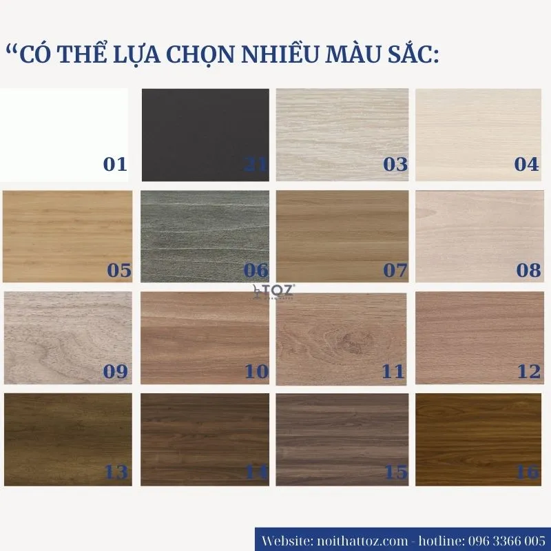 Bảng màu gỗ Melamine đa dạng cho bàn làm việc kèm giá sách