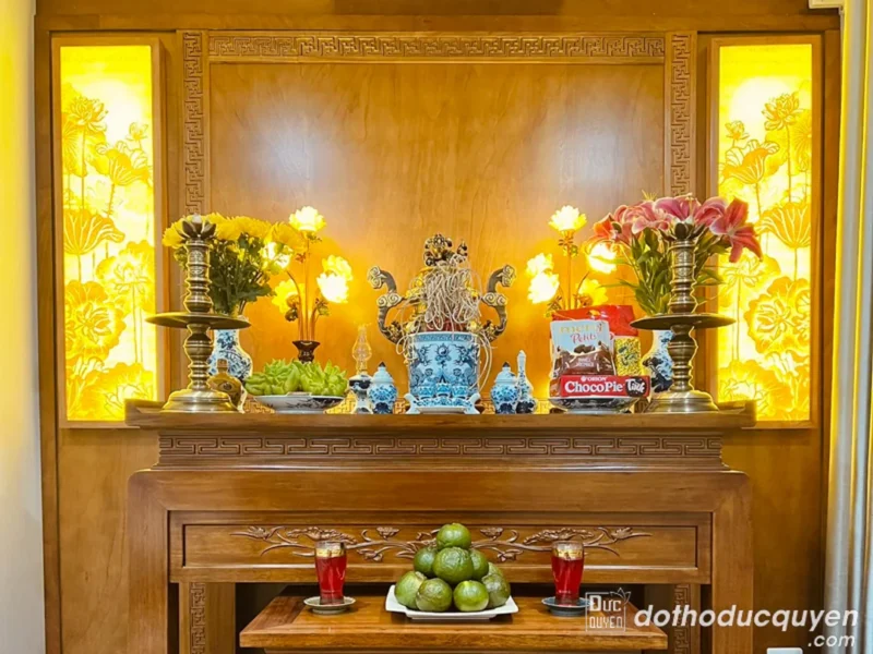 Bảng phối trí kích thước bộ đỉnh đồng tương xứng với bàn thờ
