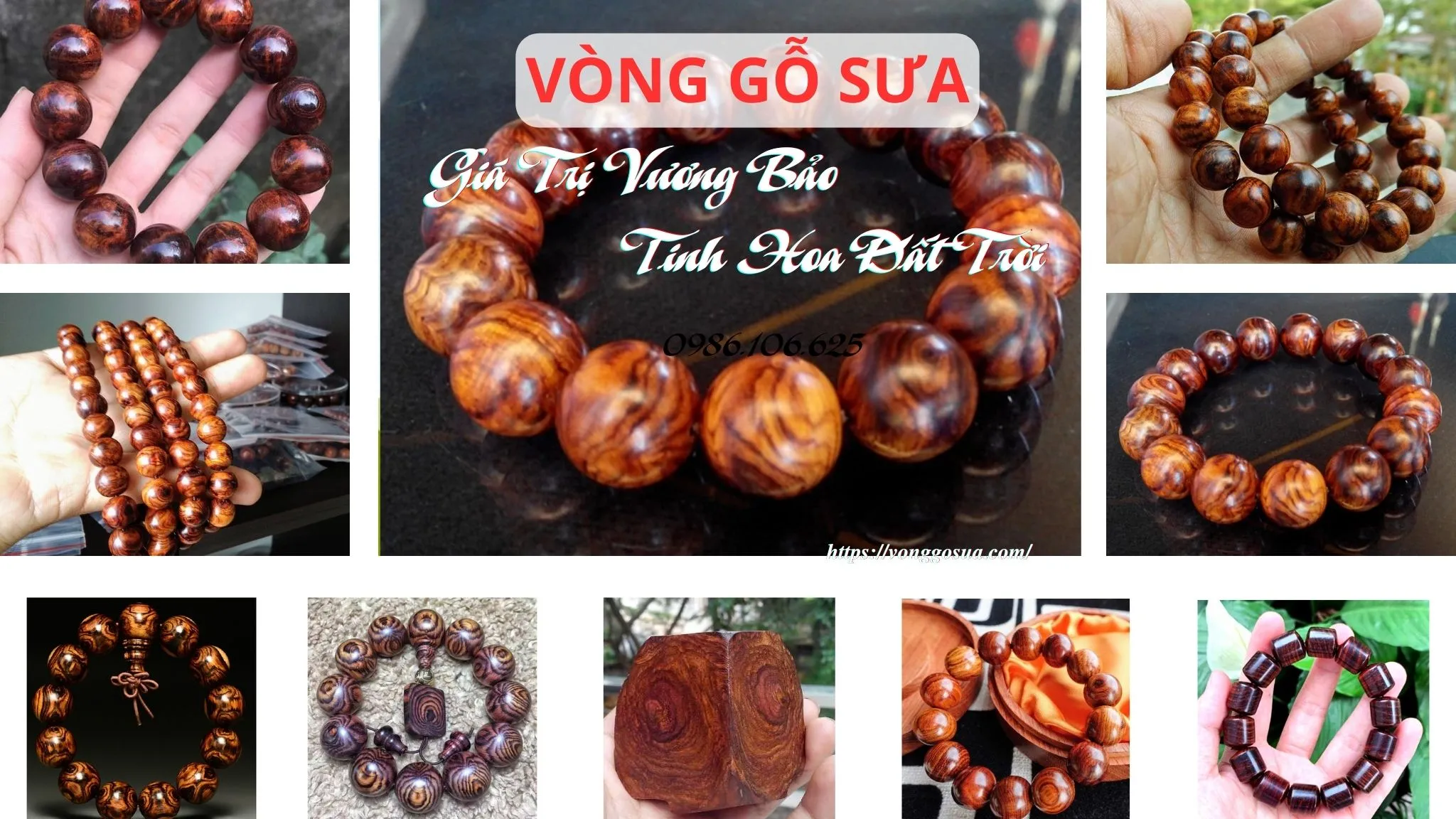 Banner quảng cáo các mẫu vòng tay gỗ sưa đỏ phong thủy chất lượng cao