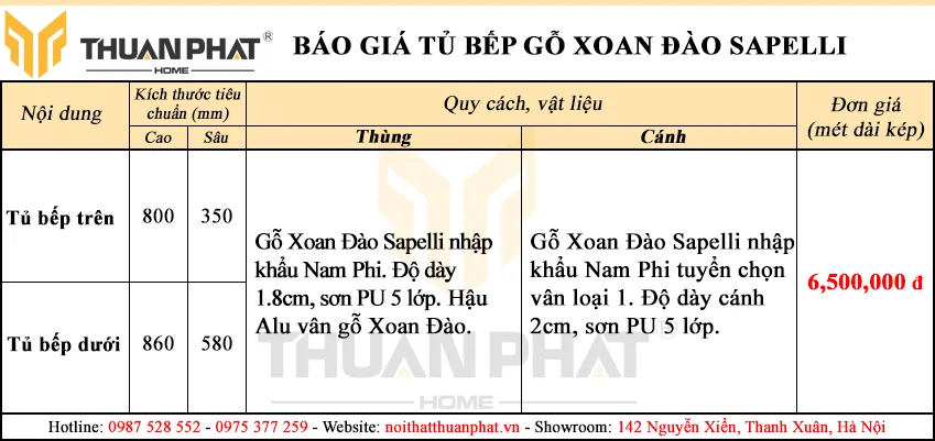 Báo giá tủ bếp gỗ Xoan Đào