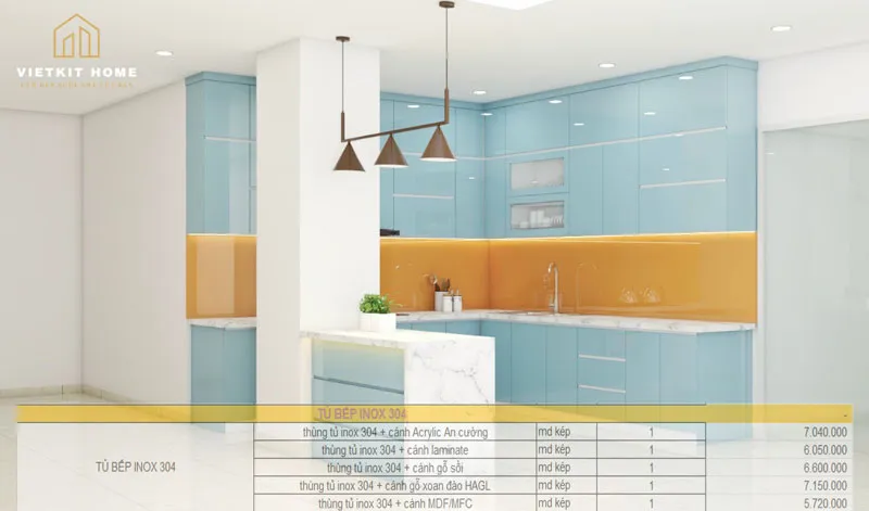 Báo giá tủ bếp inox 304 Vietkit Home