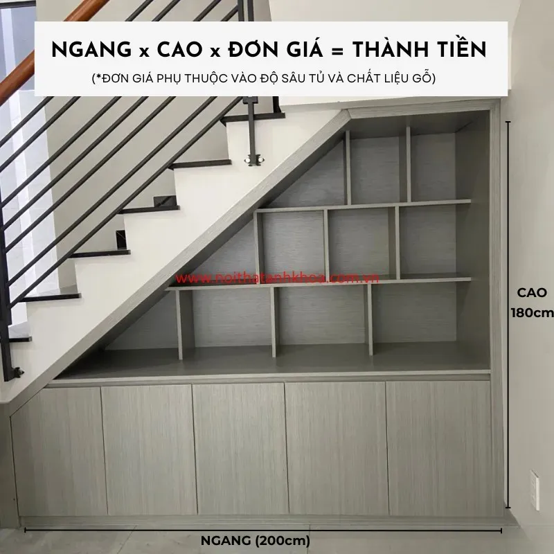 Tủ cầu thang gỗ công nghiệp MDF, thiết kế ngăn kéo tối ưu không gian