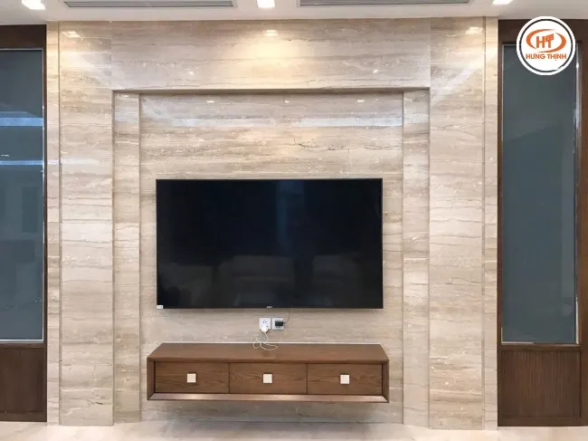 Đá vân gỗ tự nhiên ốp vách tivi đẹp