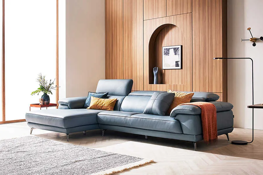 Sofa da góc nhỏ gọn BERNI thiết kế tựa gật gù sang trọng