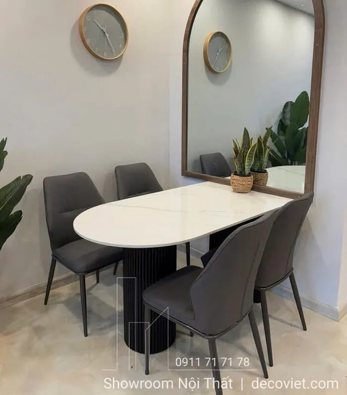 Bộ bàn ăn 4 ghế gỗ tự nhiên, mặt đá vân đá marble, phong cách tân cổ điển