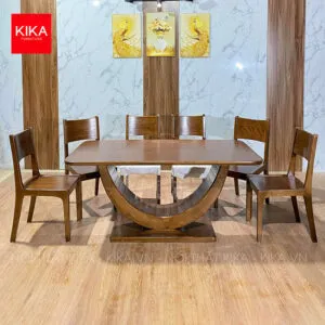 Bộ bàn ăn 6 ghế gỗ Sồi chân bán nguyệt, thiết kế hiện đại