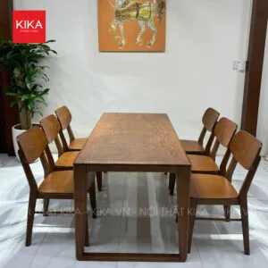 Bộ bàn ăn 6 ghế gỗ Sồi chân U vân đẹp, kiểu dáng hiện đại