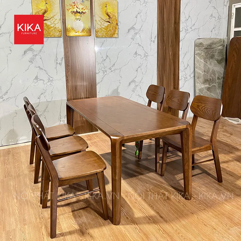 Bộ bàn ăn gỗ Sồi 6 ghế thiết kế đơn giản, hiện đại