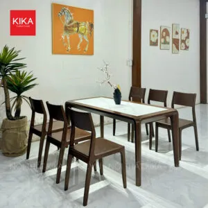 Bộ bàn ăn 6 ghế gỗ Sồi mặt đá Ceramic – BA363