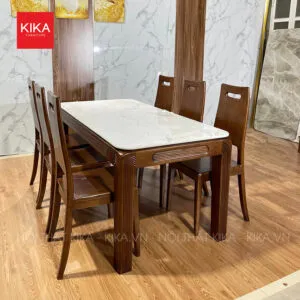Bộ bàn ghế ăn gỗ Sồi 6 ghế mặt đá Ceramic sang trọng