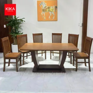 Bộ bàn ăn gỗ Sồi mặt đá nghệ thuật, kết hợp vật liệu cao cấp