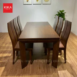 Bộ bàn ghế ăn gỗ Sồi 6 ghế vân gỗ đẹp, thiết kế tinh tế