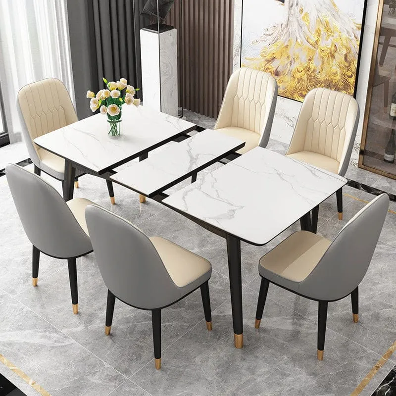 Chi tiết mặt đá ceramic và chân bàn vững chắc của bộ bàn ăn thông minh