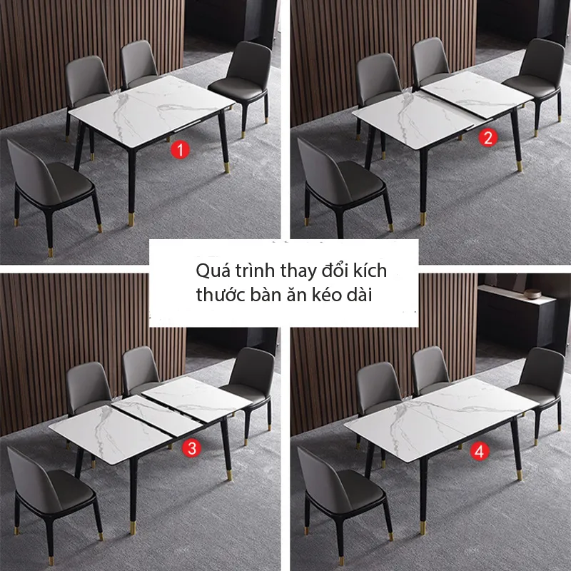 Ghế bọc da PU cao cấp đi kèm bộ bàn ăn mặt đá 4 ghế