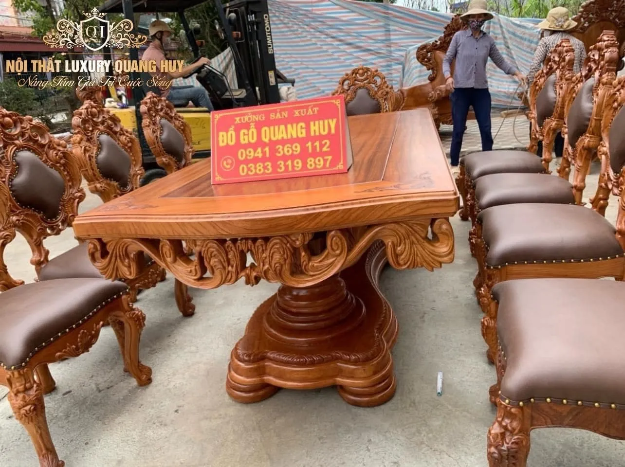 bàn ăn 8 ghế gỗ gõ đỏ