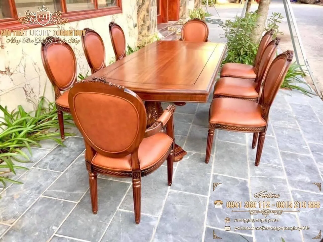 bàn ăn 8 ghế gỗ gõ đỏ