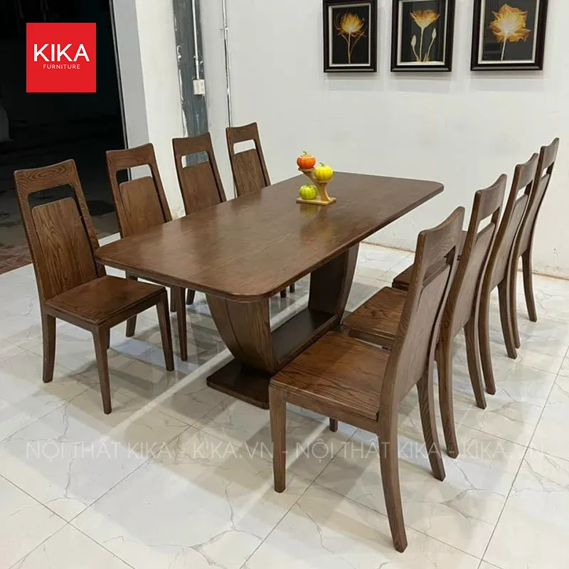 Bộ bàn ăn 8 ghế gỗ Sồi khung chữ U - BA182