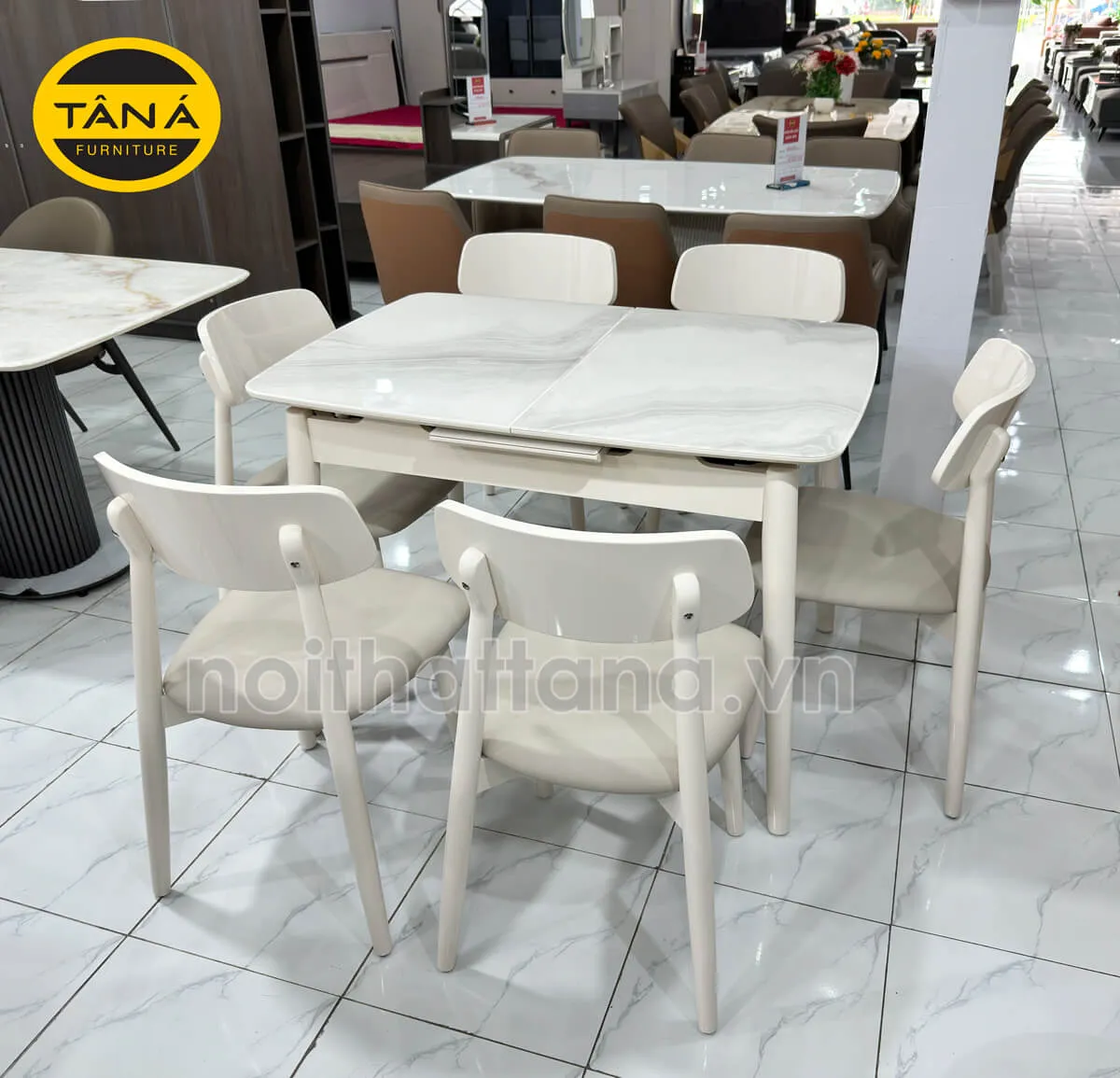 Mẫu bàn ăn thông minh gấp gọn 6 ghế tiết kiệm diện tích