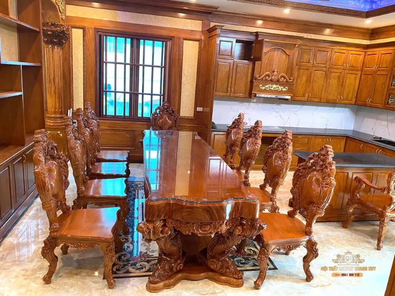 bộ bàn ăn gỗ gõ đỏ